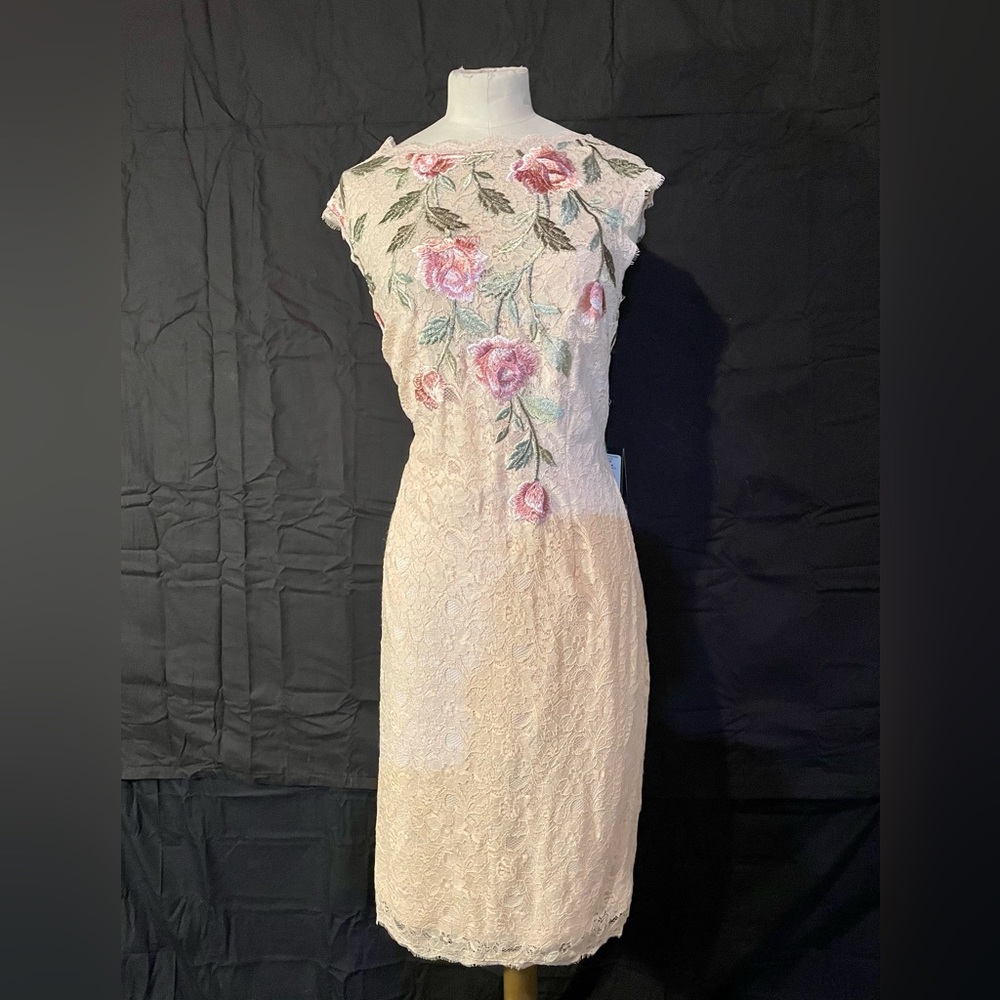 NWT Adrianna Papell Peach Lace Floral Embroidered Short Dress 16